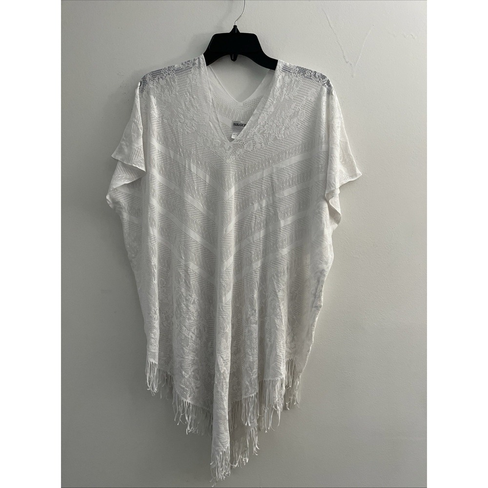 Pain de Sucre White Lace Fringed Poncho Tunic Swim Cover Up Euro Luxury Resort